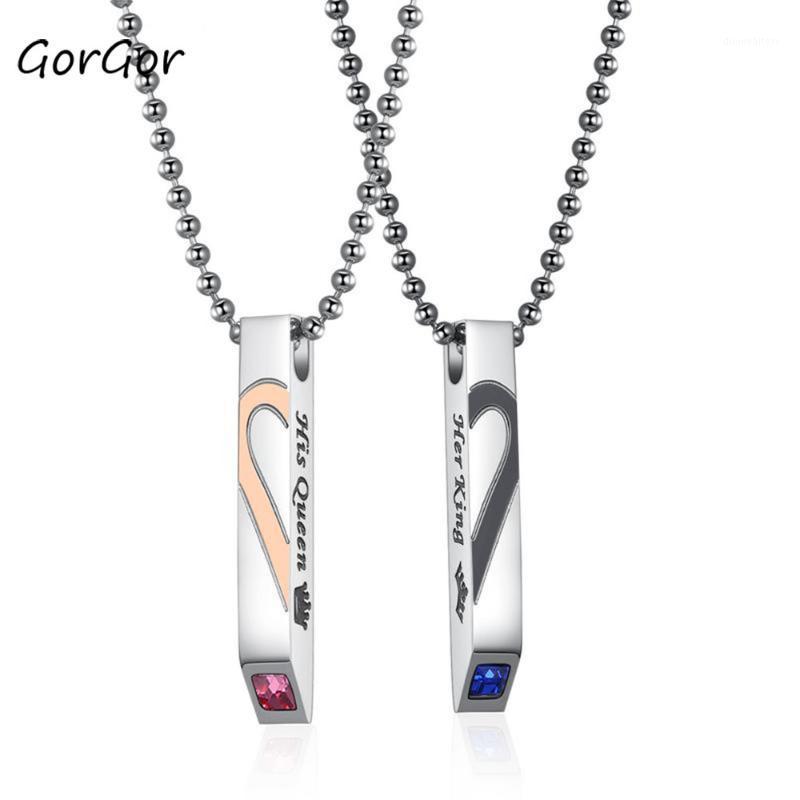 

Chains GorGor Arrivals Love Heart Stitching Titanium Steel Couple Necklace With Rhinestones Jewelry Gift 1375