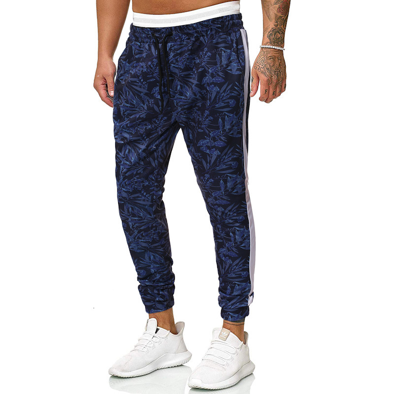 

Men' Pants 2021 Spring and Autumn Style European American Trousers Digital Printing Clothing Casual with Rope Belt K02 L5KW, Blue