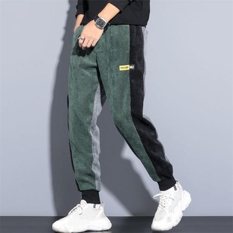 

Men's Pants Hip Hop Corduroy Men 2021 Autumn Winter Arrival Wild Loose Trousers Outdoor Jogging Elastic Waist, Black