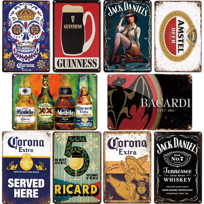 

corona bacardi vintage beer metal plaque sign bar home wall decor signs retro metal poster tin sign man cave pub kitchen plates