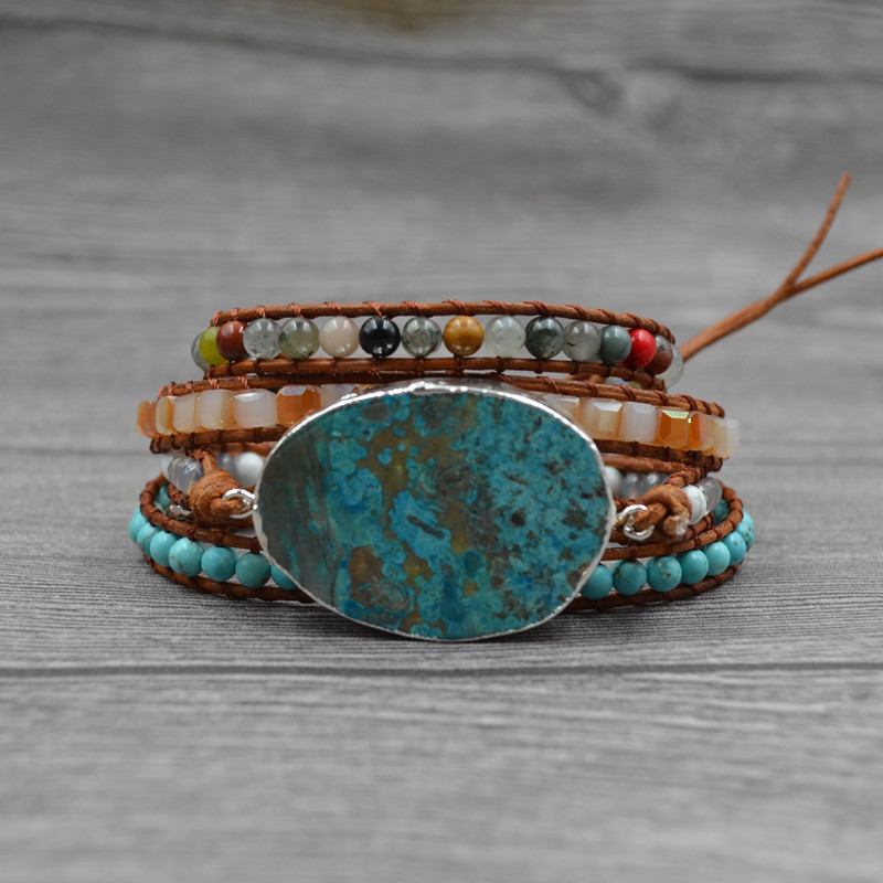 

Boho Hamdade Chakra Ocean Jasper Strands Bracelet for Women Natural Stone Bead Healing Wrap Bracelets Jewelry
