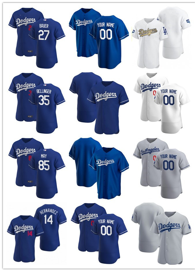 

Custom Jersey Men Los Angeles Dodgers 14 Enrique Hernandez 35 Cody Bellinger 85 Dustin May 27 Trevor Bauer Baseball Jerseys, Blue;black