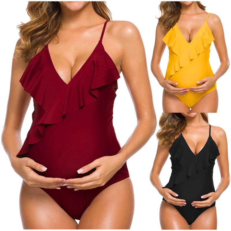 Women's Swimwear Maternity Swimsuit Summer Outdoor Push Up Swimming Pool Ruffled V-neck Sling Swimwears Women Coverup Fashion Beach Wear-image-718547702