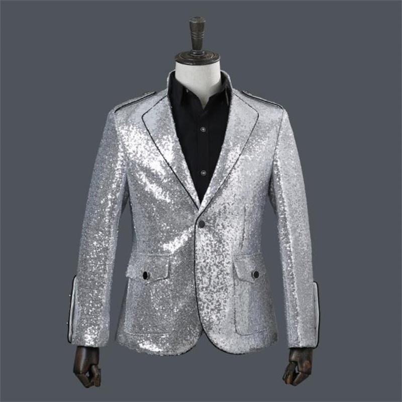 

Men' Suits & Blazers Silver Sequins Blazer Men Designs Jacket Mens Stage Singers Clothes Dance Star Style Dress Punk Rock Masculino Homme