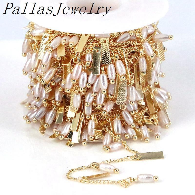 

Chains 5 Meters,2021 Trendy Gold Color Crystal Charm Pearl Beads Chain For DIY Bracelets Necklace Ankles Jewelry Making