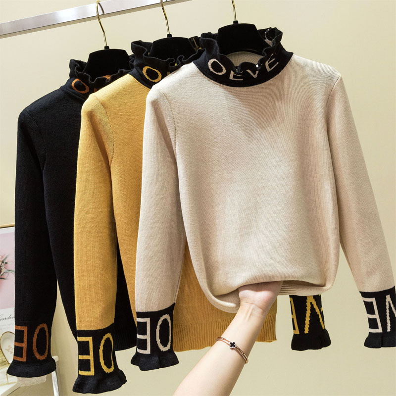 

Autumn Winter Thick Warm Beautiful Embroidery Turtleneck Sweater Women Long Sleeve Knit Pullover Sweater Female Pull Femme Tops, Black