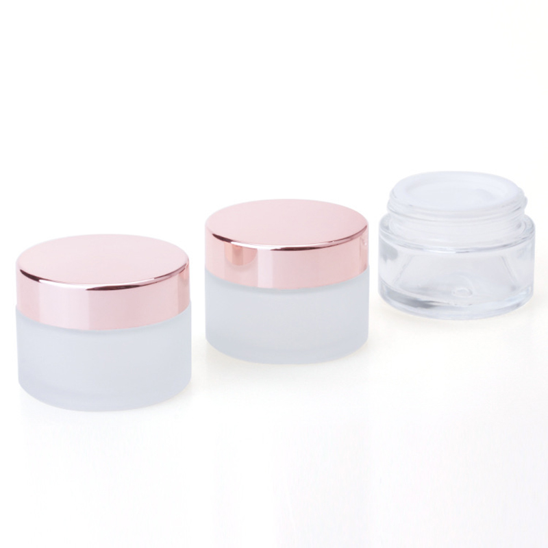 

Skin Care Frosted Clear Glass Jars Cosmetic Face Cream Containers With Rose Gold Lid 5g 10g 15g 30g 50g 100g