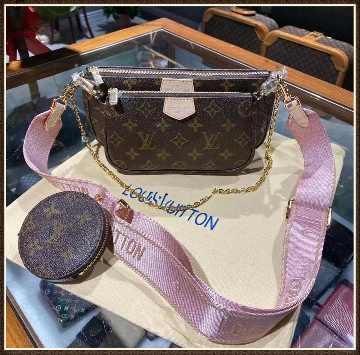 

Lv LOUIS BAG VITTON Favorite Multi Pochette Accessories Handbag Genuine Leather Shoulder Crossbody Bag Purses Purse Bags, Red;black