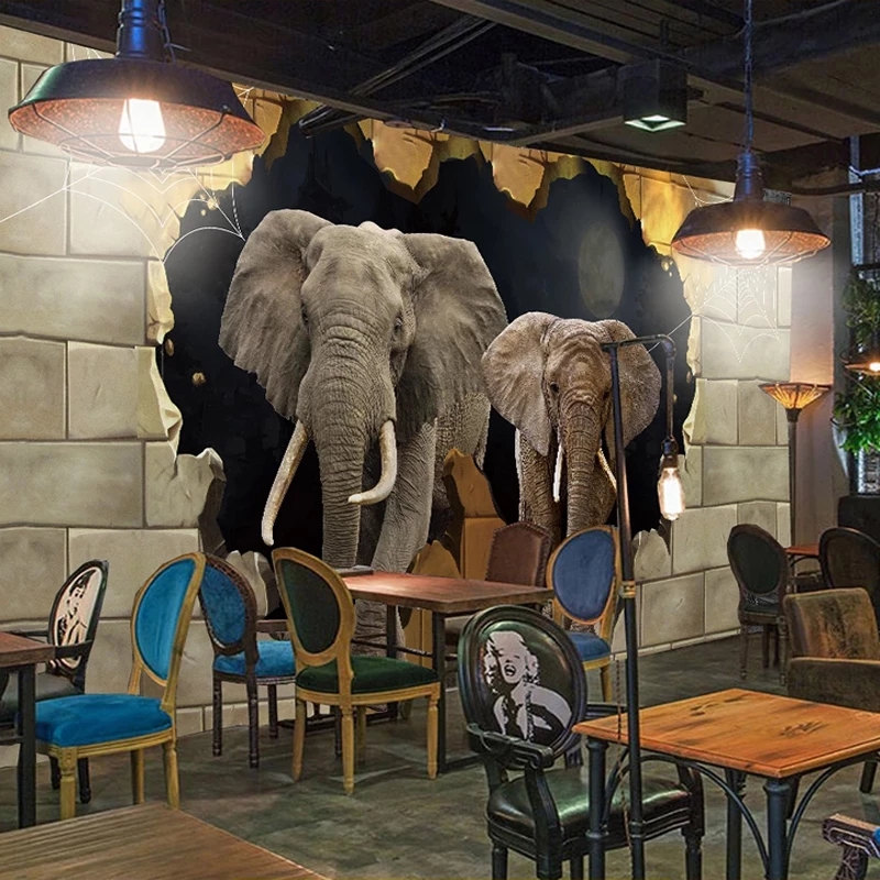 Custom Photo 3D Elephant Broken Wall Decor Creative Children Room Bedroom Restaurant Living Room Mural Wallpaper-image-706557142