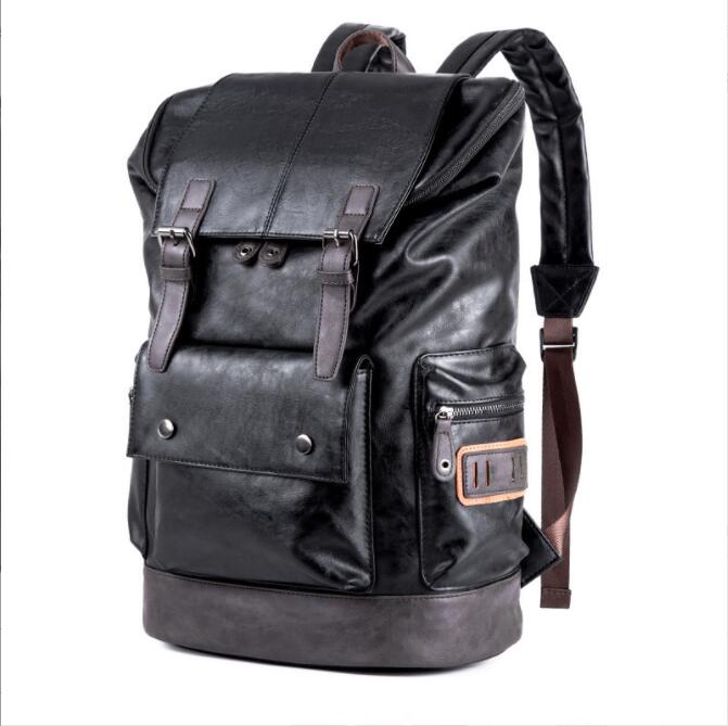 

Factory wholesale brand men bag fashionable large capacity leather backpack retro color casual mens backpacks outdoor travel leathers handbag, Black