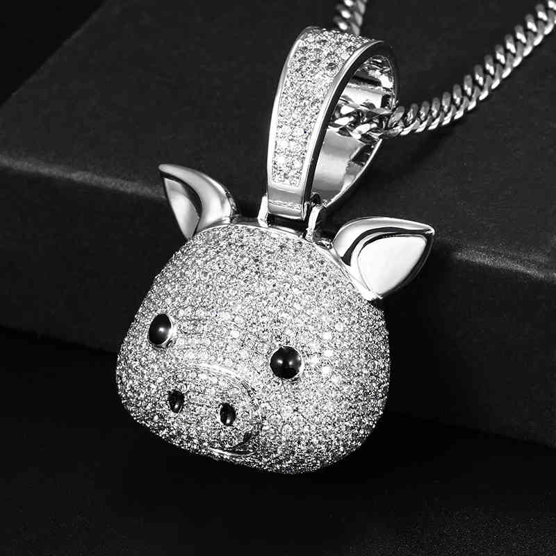 

Pig Pendant Necklace Mens Hip Hop Jewelry full Iced Out Zircon Pendant Women Rapper Personality Engraved Name Gift X0509