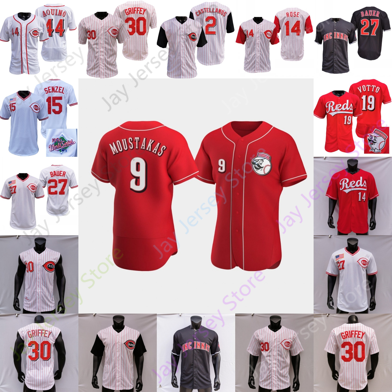 

Baseball Jersey Mike 9 Moustakas Eugenio Suarez Joey Votto Luis Castillo Aristides Aquino Nicholas Castellanos Senzel Barnhart Winker Akiyama Doolittle Gray, 2020 new player's versions grey