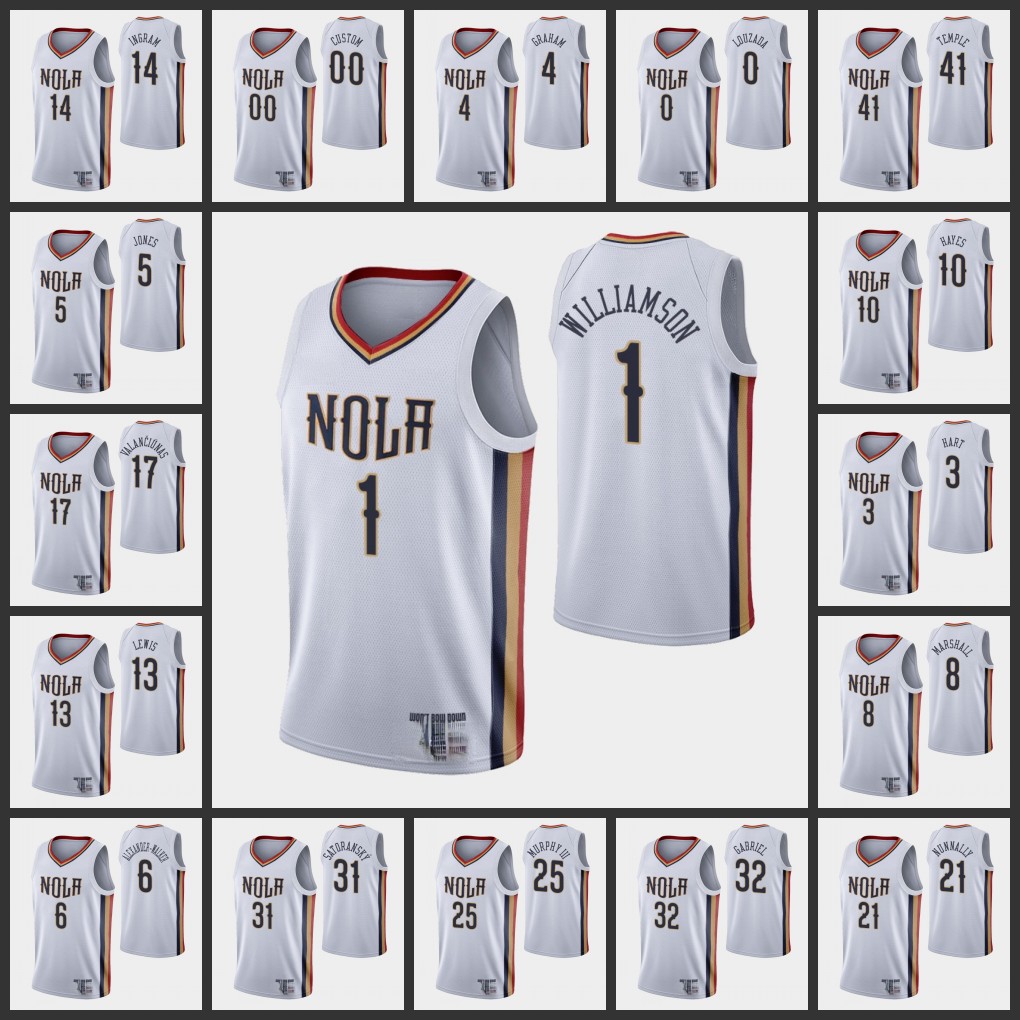 

New's Orleans's Pelicans Men Zion Williamson Kira Lewis Jr. Brandon Ingram 75th Anniversary White Jersey, Black