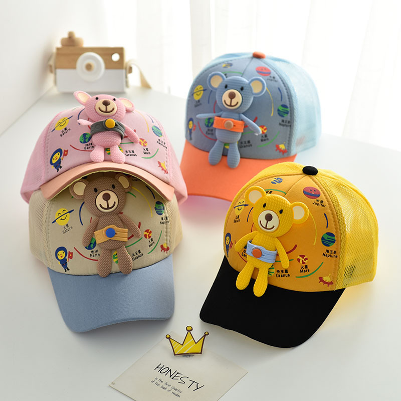 

Newsboy Hats Childrens Hat Thin Boys Baseball Cap Spring Girls Peaked Autumn Summer Baby Child Sunshade, Yellow (grid detachable bear peaked cap)