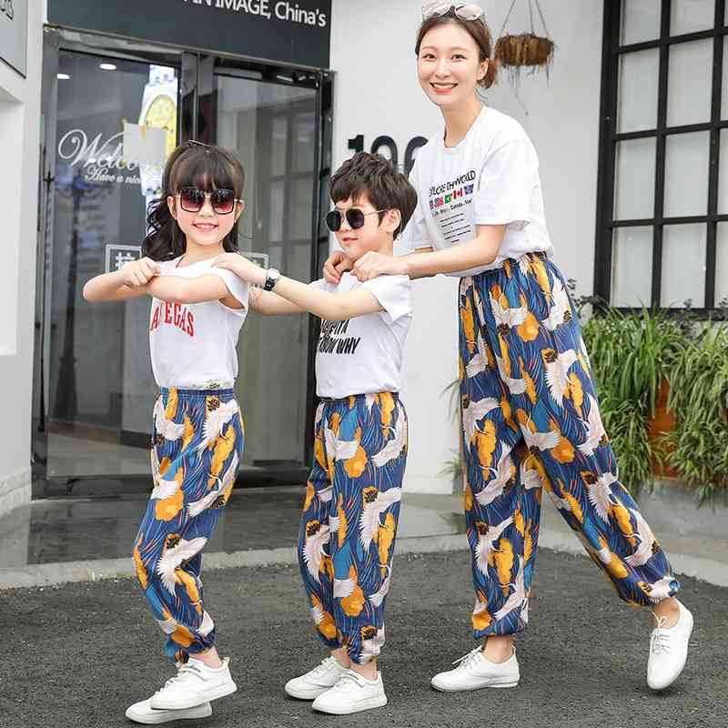 

2021 summer thin children's anti mosquito Korean loose cotton silk lantern men's and women's pants fashion