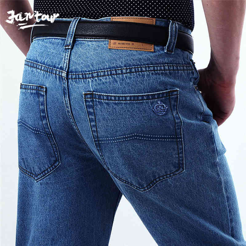 

02 Spring Autumn High Quality Men Brand Denim Trousers Men`s Business Loose Straight Long Jeans Big size 40 42, Blue black