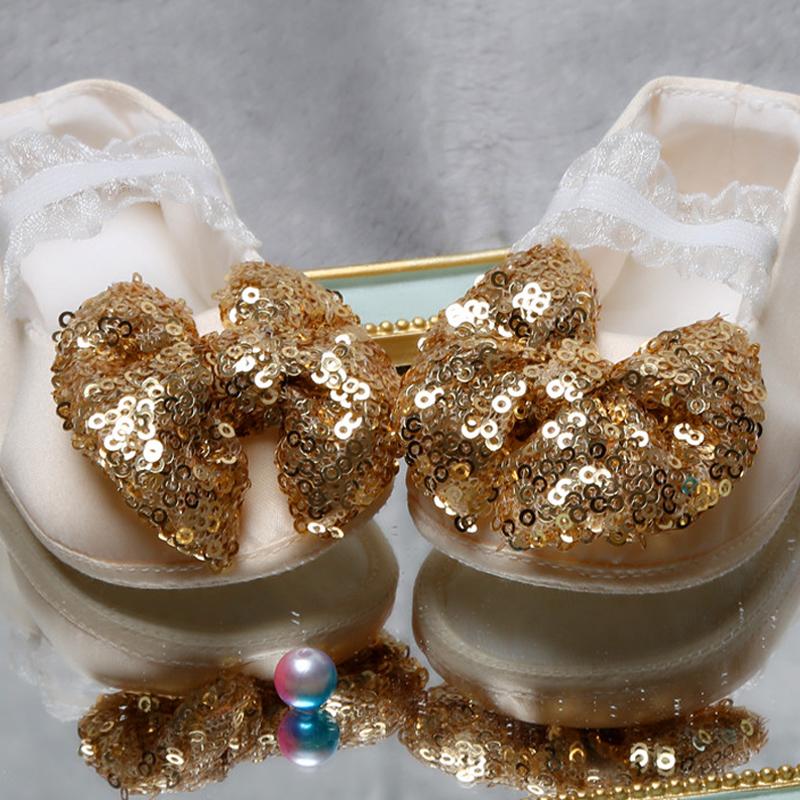 

First Walkers Baby Girls Shoes Toddler Shining Sequin Bow-knot Decoration Infant Born Soft Bottom Boys
