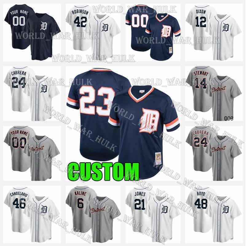 

23 Kirk Gibson Jersey 24 Miguel Cabrera Tigers 12 Brandon Dixon 21 JaCoby Jones 42 Jackie Robinson Matthew Boyd Custom Detroit Jerseys, Men custom retro jersey(laohu)