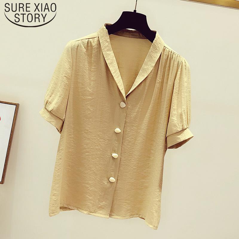 

Women's Blouses & Shirts Short Sleeve Turn-down Collar Button Women Tops 2022 Summer Solid Cotton Regular Down Shirt For 5169 50, White