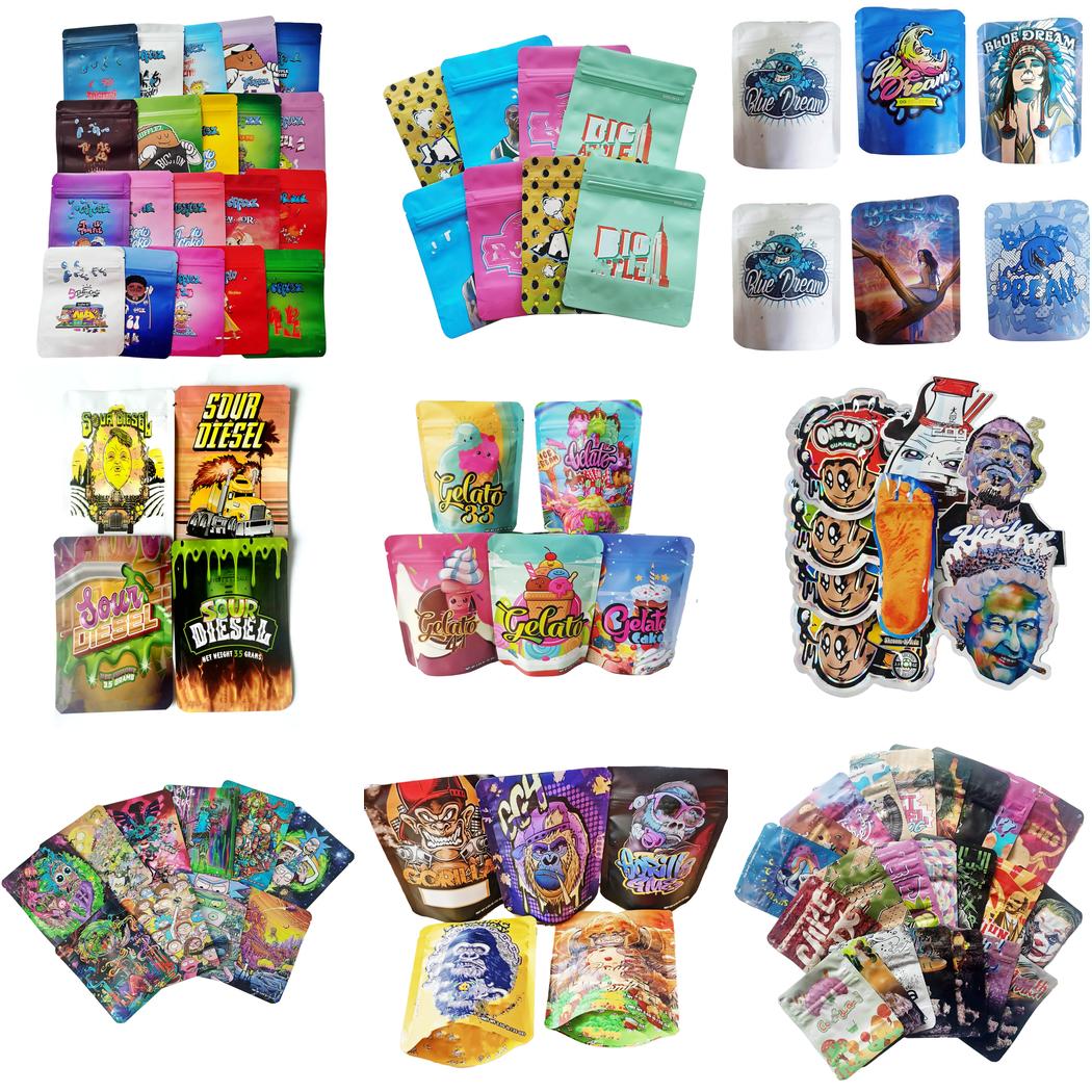 

Shaped Mylar Bags Packaging Gorilla Glue Custom Printed Bag 3.5g Gelato Smellproof Cut Out Flower Baggies Trufflez 3.5 Gram Diesel jllprM