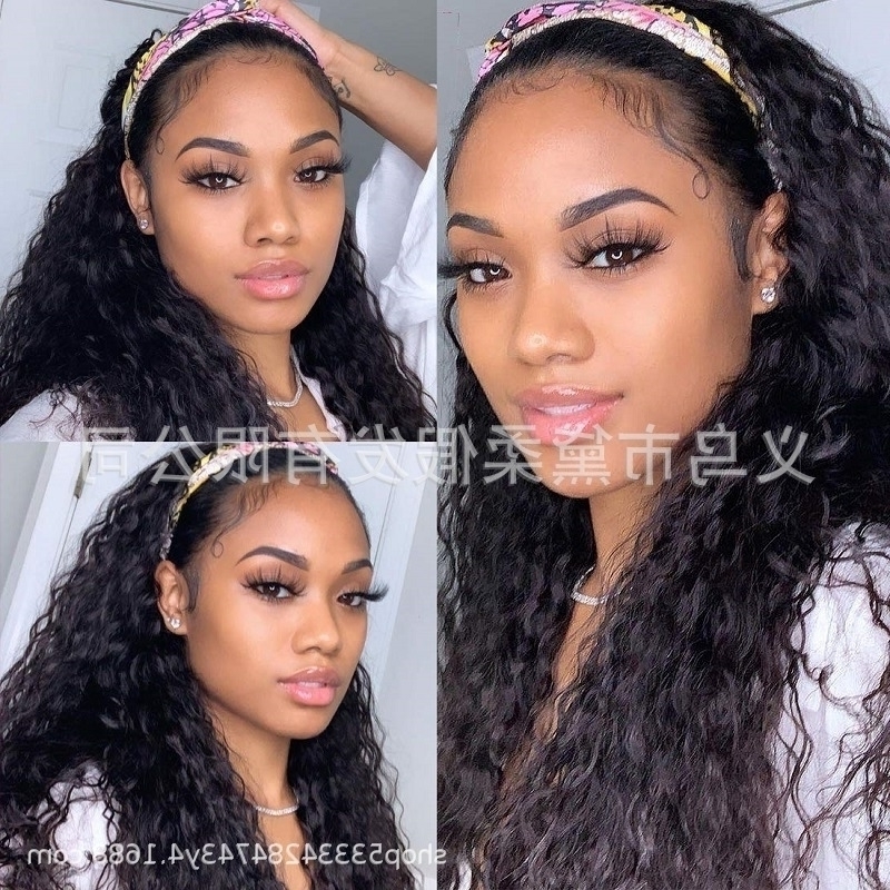 

with Wig corn curl elastic net Velcro headband front lace wig, Black