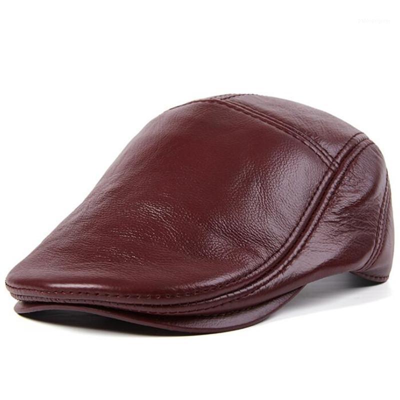 

Berets Adjustable Size Autumn Men's Sheepskin Leather Snapback Cap Natural Hat Bone Simple Casual Dad's Hats Black Caps, Color-3