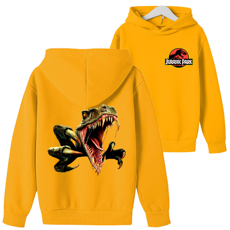 

Autumn And Winter 2021 Jurassic Park dinosaur boys, girls and children Hoodie fashion leisure animation cartoon sweatwear, White