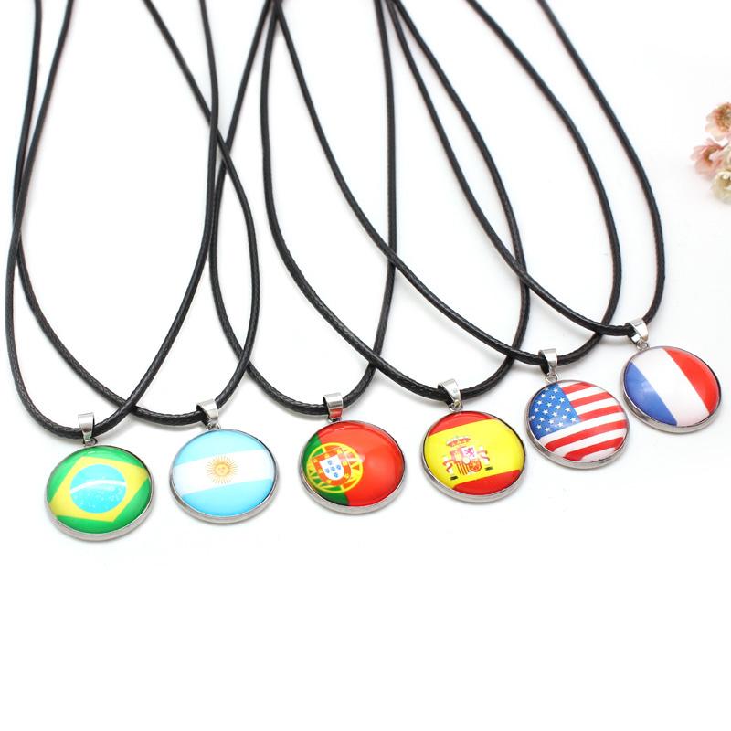

Pendant Necklaces 10 Styles Football National Flags Rope Chain Leather Choker For Women Men Soccer Player Jewelry Gift