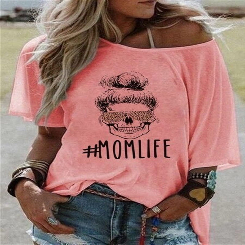 

2pl selling coat t-shirtwomen's momlife letter printed round neck short sleeve selling coat t-shirt omen's omli, White