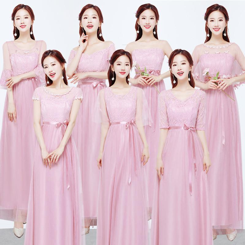 Bridesmaid Dress Women Gauze Flower Zipper High Elastic Waist Slim A-line Ankle-length Champagne Bean Paste Gray Dresses-image-706937968