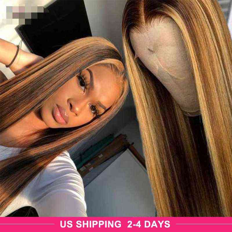 

Ishow Highlight P427 Wig Straight 13x4 Body Wave Omber Color T Part Pre-Plued Human Hair Lace Front Wigs, Brazilian hair