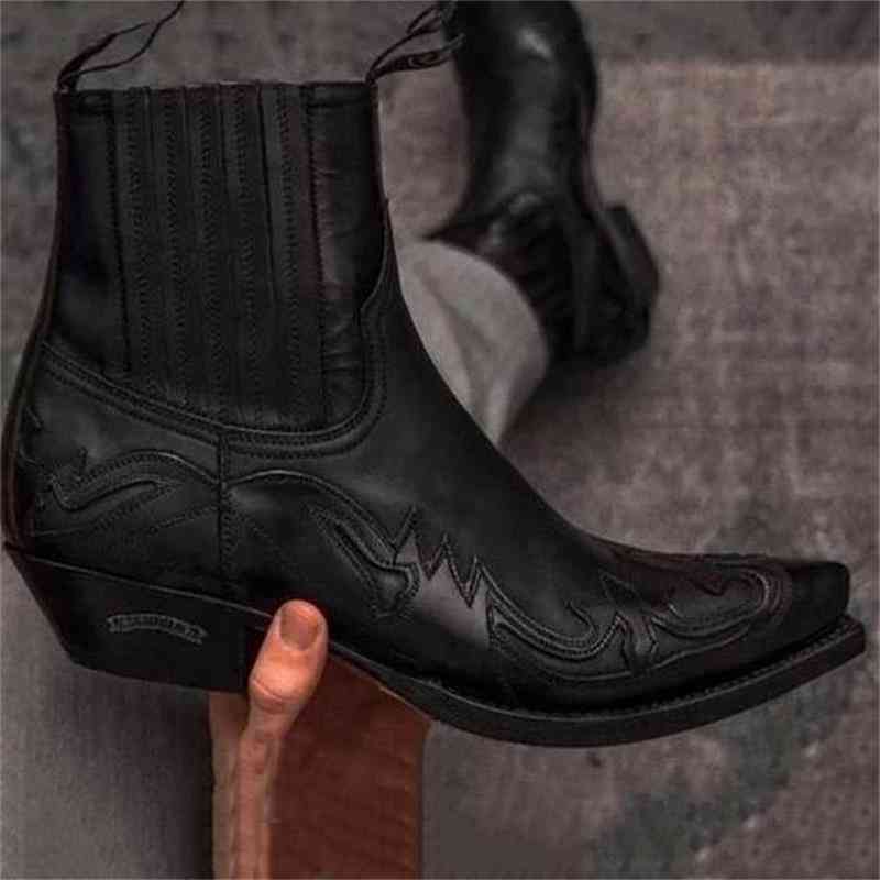 

Dress Shoes Pointed Sleeve Locomotive Martin Boots Western Cowboy Knight Men's Retro Knee Short Fashionable XM220 5930, Black