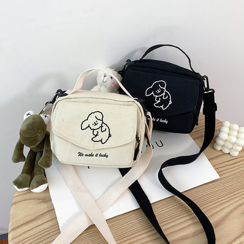 Dames mode toile petit sac carré Version coréenne Hbp multifonctionnel mignon chien une épaule diagonale paquet de téléphone portable