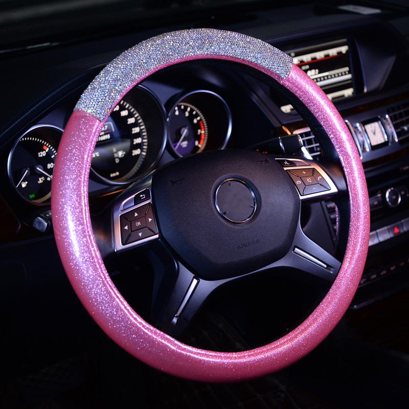 

Steering Wheel Covers Fashion Diamond Leather Car With Crystal Bing Rhinestons Steering-Covers Cases For Girls Accessories