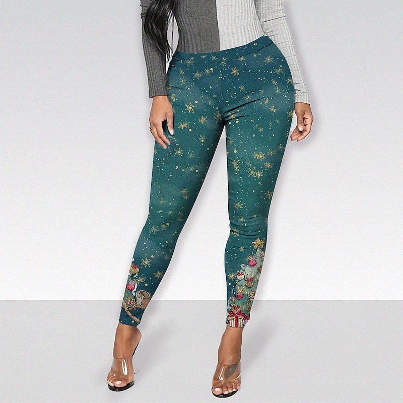 Femme HIP-HOP ATHLEISSURE Collants Leggings Imprimer Cadeaux de Noël Longueur de la cheville Sortir Solty Flocon de neige Confort de Noël Mid Ski