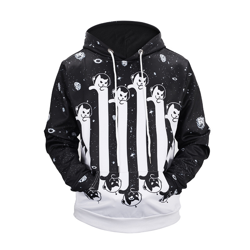 

fashionNew Mens Leisure High Quality autumn 3D black and white print cool Street trend large Hoodie