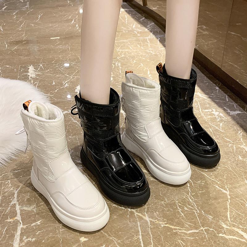 

Dress Shoes Northeast Winter Snow Boots Women's Middle Tube Student's Thickened Plush Cotton High Top Waterproof Antiskid, Black