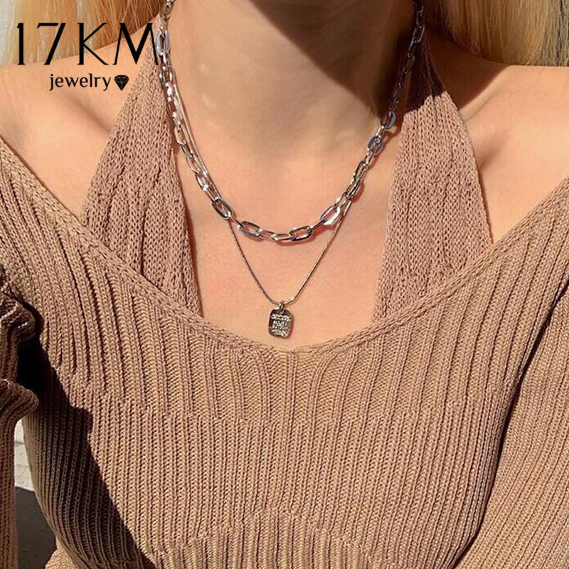 

Chains 17KM Bohemian Silver Color Multilayer Letter Necklace For Women Trendy Golden Link Chain Choker Necklaces Gifts Party Jewelry