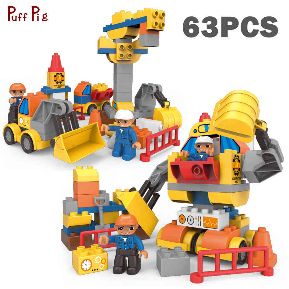 

63pcs DIY Duplo Transform Engineering Traffic Vehicle Building Blocks Assemblage Creative City Bricks Kids Toys Child 1008