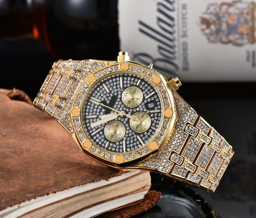 

Silver rose gold full functional Diamond Watches Automatic Movement Waterproof Watch Man Simple Iced Out Stopwatch Clock, Slivery;brown