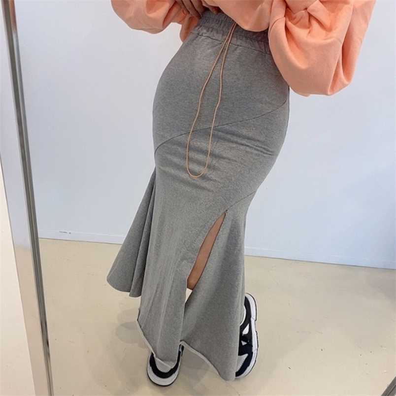 

Vintage Slim High Waist Split Mermaid Skirts Summer Women Mid-length Bag Hip Lady Casual Mujer Faldas Fashion 210519, Black