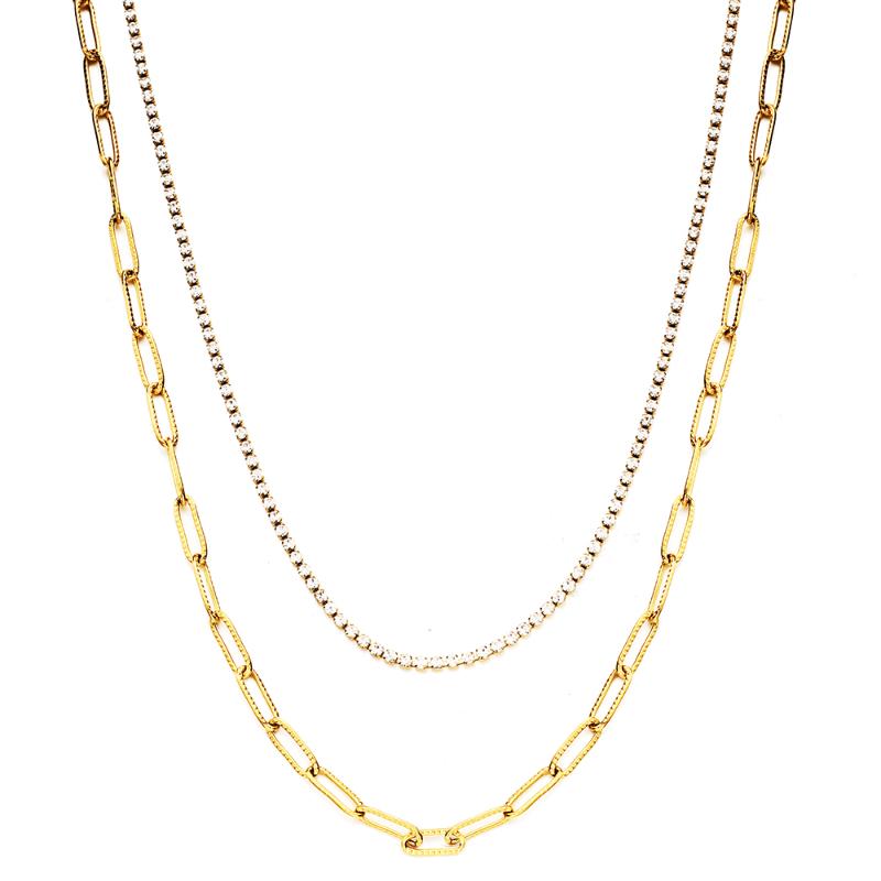 

Chokers Stainless Steel Bump Multi-layer Paper Clip Chain Crystal Choker Necklace For Women Double Layer Necklaces Japan Korean Jewelry