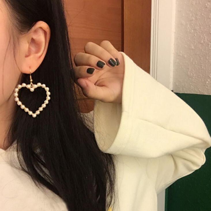 

Dangle & Chandelier Full Small Pearls Heart Shape Drop Earrings For Women Girls Delicate All-match Korean Style Fashion Jewelry Cute