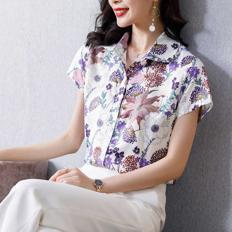 

Korean Silk Women Blouses Shirts Summer Woman Satin Print Blouse Top Lady Tops Plus Size Blusas Femininas Elegante 210604, Green