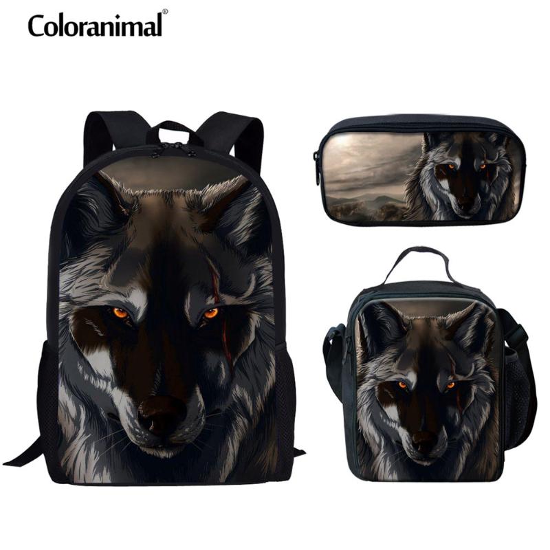 

Coloranimal 3D Wild Wolf Printed Set Schoolbag For Teenager Girl Student Mochila Bookbag Large Kid School Backpacks Bagpack Bags
