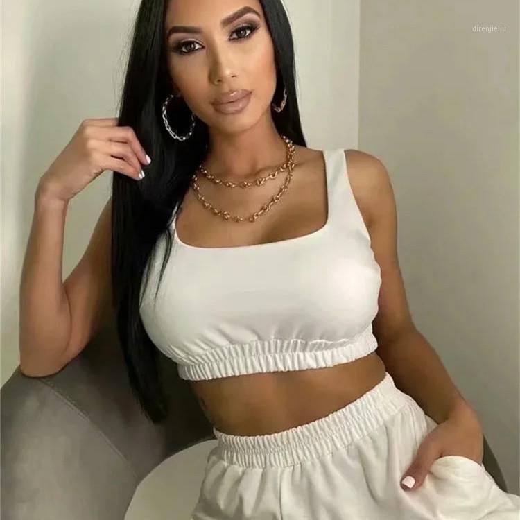 

Running Sets Women Sport Two Piece Set U-shape Vest Straight Loose Long Pants Sportswear Beach Style Suits High Street Solid Color Casual, Black;blue