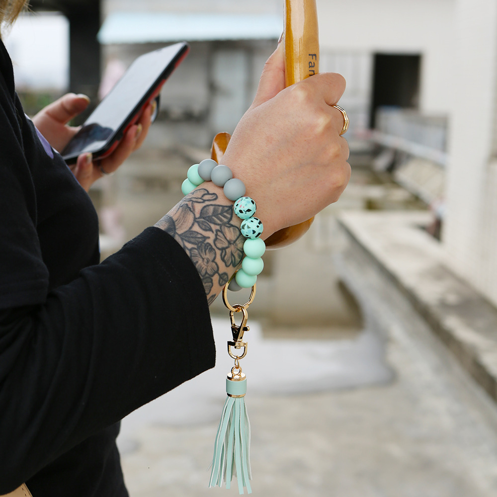 

keychain Food grade sile wrist bracelet ring pendant magic color camouflage water transfer printing bead, Silver