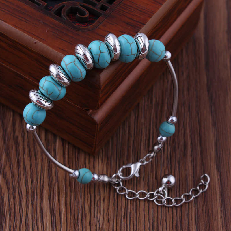

round beads Tibetan silver turquoise Link Chain Bracelets DYMTQB029 fashion gift national style women men's DIY bracelet