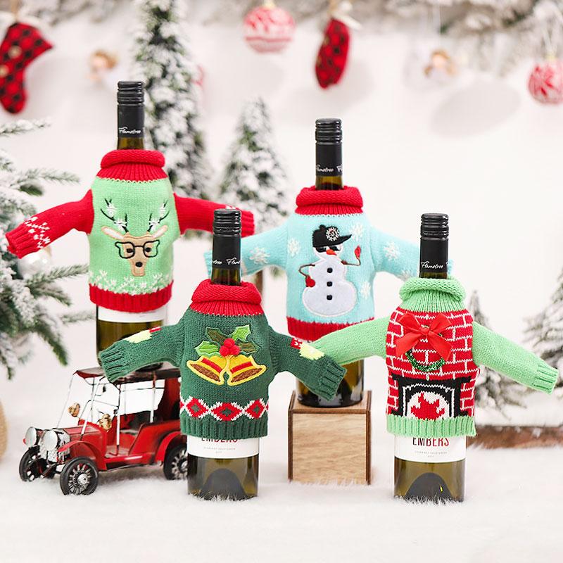 

Christmas Decorations 2022 Year Gift Est Santa Clothes Wine Bottle Covers For Home Xmas Navidad Dinner Table Decor