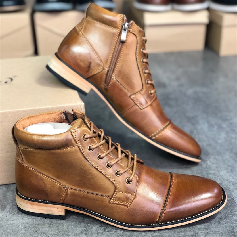 

2021 Designer Martin Boots Men Ankle Shoes Western Cowboy Boot Zip on Side Fashion dress Party Wedding Shoes with Box W25, Color 3